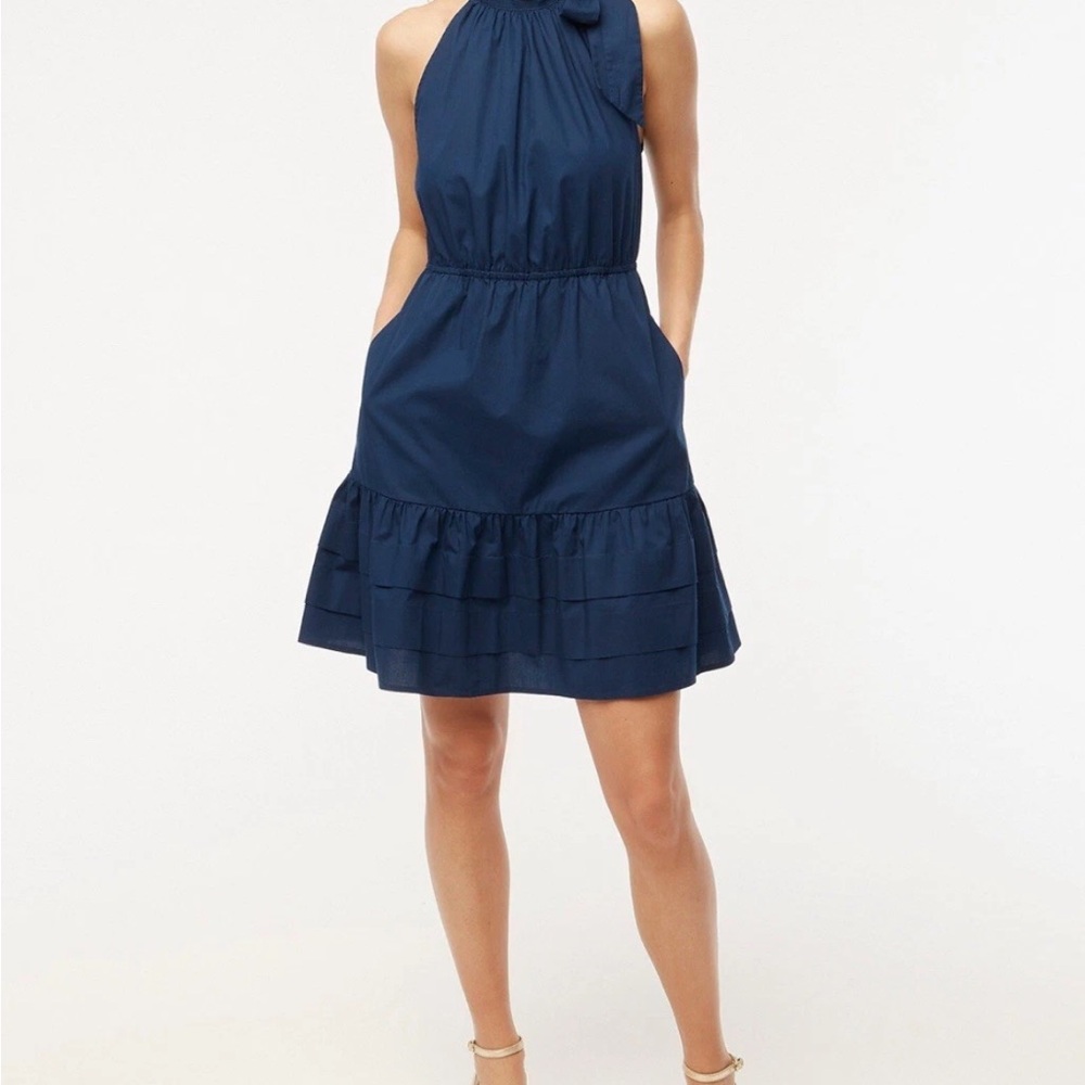 J. Crew Blue Halter Tiered Mini Dress